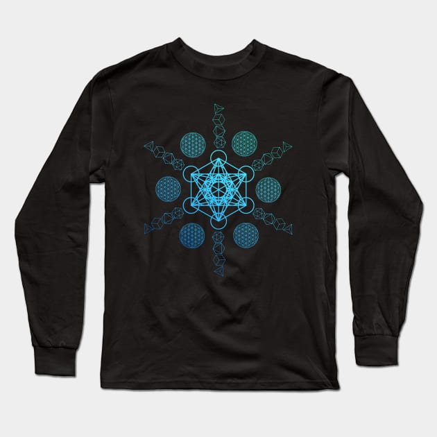 Metatron's Cube Platonic Solids Long Sleeve T-Shirt by Bluepress